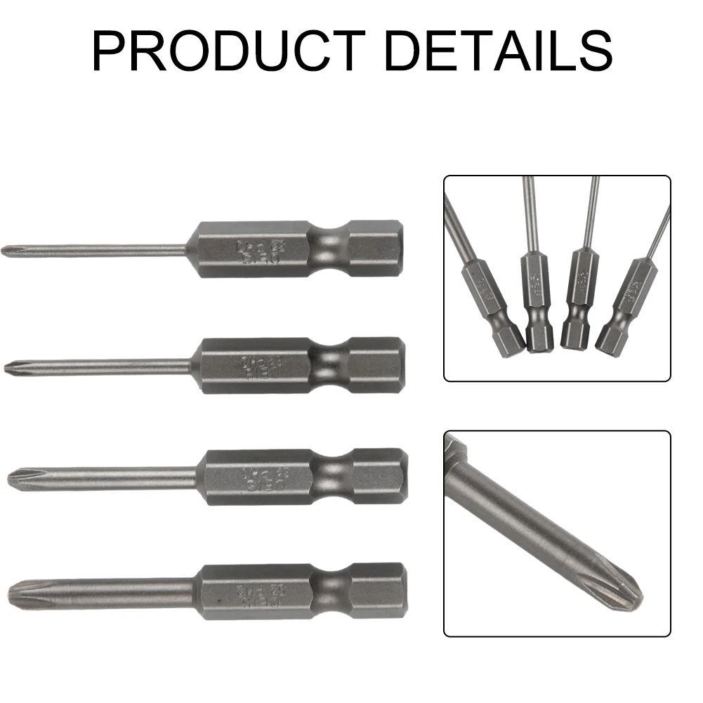 

1/4 Hex Shank Screwdriver Bits 4Pcs/set 50mm Alloy Steel Cross Electric Drills Grey Hand Screwdrivers Hand Tools