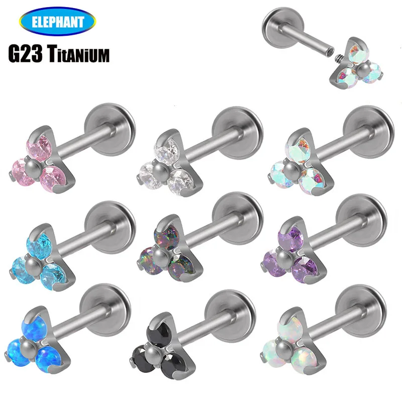 

G23 Titanium 16G Piercing Labret Ear Lip Studs CZ Internally Threaded Helix Cartilage Tragus Earring Lobe Body Jewelry Wholesale