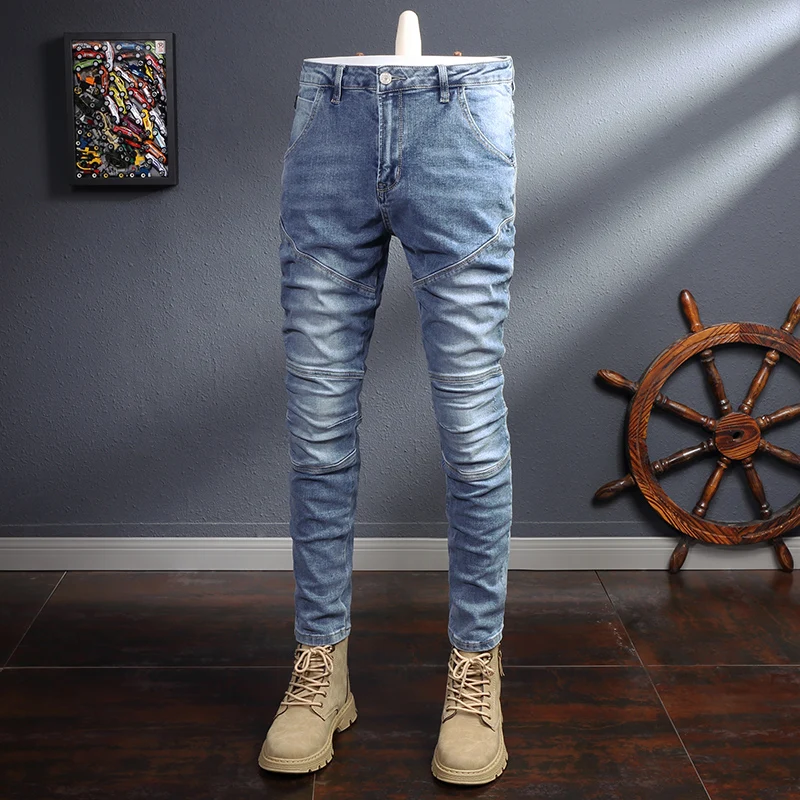 Fashion Designer Men Jeans Retro Light Blue Elastic Slim Fit Spliced Designer Biker Jeans Homme Streetwear Hip Hop Denim Pants
Fashion Designer Men Jeans Retro Light Blue Elastic Slim Fit Spliced Designer Biker Jeans Homme Streetwear Hip Hop Denim Pants