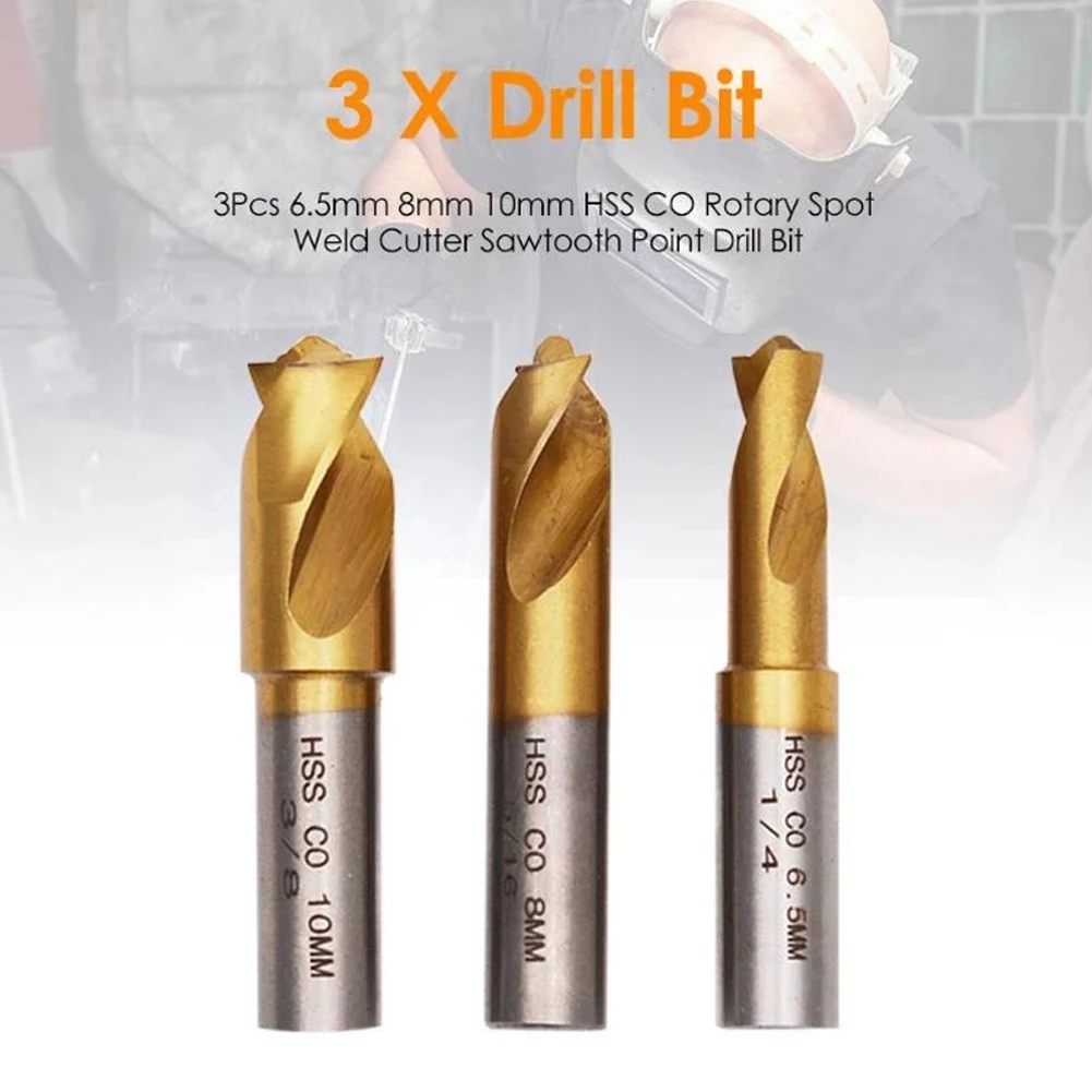 3pc 6.5/8/10mm HSS CO Spot Weld Cutter Drill Bit Titanium Plating Sawtooth Point Countersink Bit Remove Sheet Metal Solder Joint
3pc 6.5/8/10mm HSS CO Spot Weld Cutter Drill Bit Titanium Plating Sawtooth Point Countersink Bit Remove Sheet Metal Solder Joint