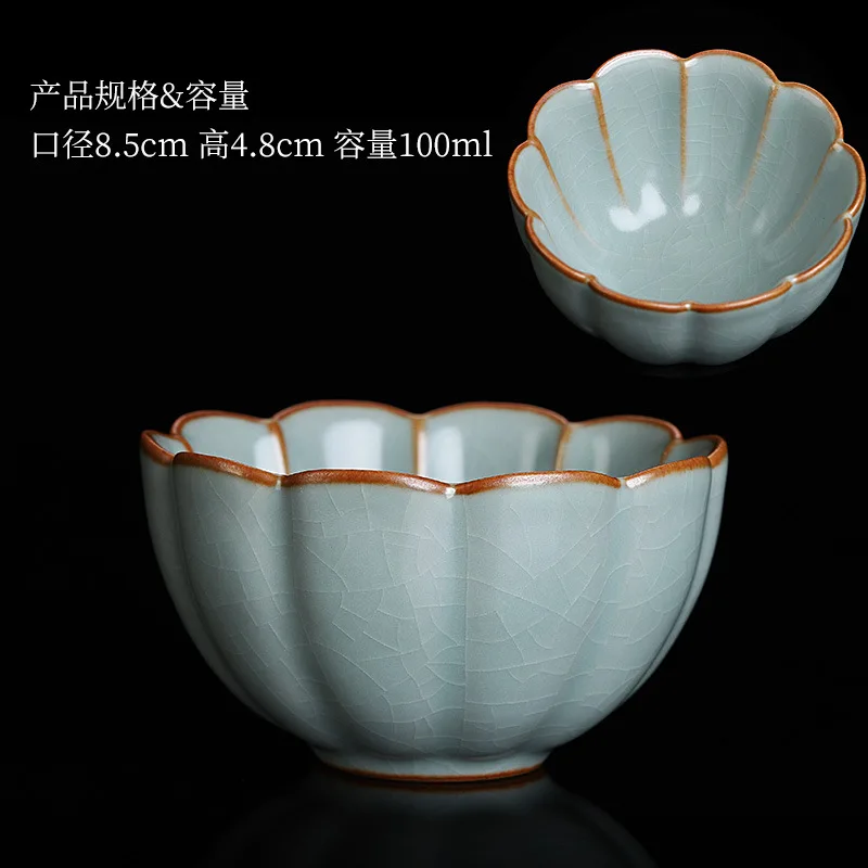 

Jingdezhen Ceramics Teacups Chinese Tea Ceremony Crackle Glaze Porcelain Master Cup Kung Fu Teaset Ru Kiln Lotus Cups