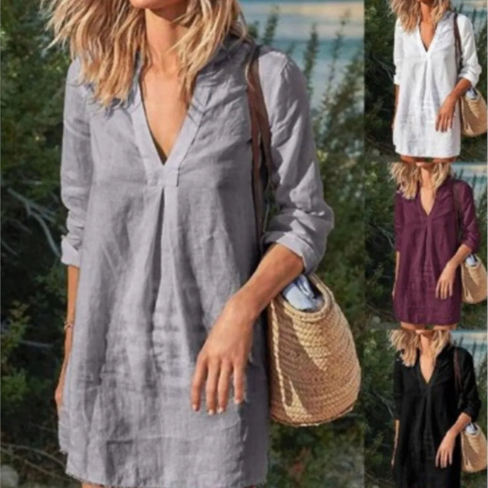 Women Summer Loose Button Long Shirt Dress Ladies Casual Shirt Women V-Neck Shirt Sexy Holiday Beach Three Quarter Sleeve Tops
Women Summer Loose Button Long Shirt Dress Ladies Casual Shirt Women V-Neck Shirt Sexy Holiday Beach Three Quarter Sleeve Tops
