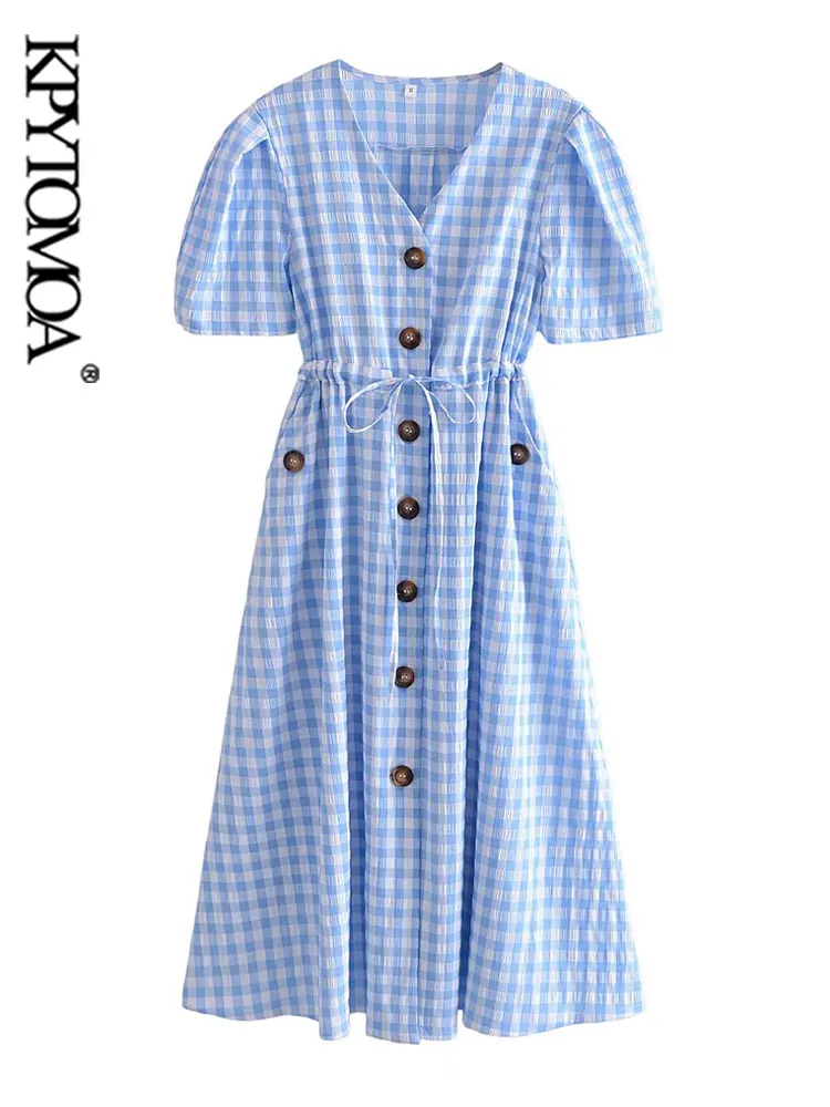 KPYTOMOA Women Fashion With Tied Front Button Plaid Midi Dress Vintage V Neck Short Sleeve Female Dresses Vestidos Mujer
KPYTOMOA Women Fashion With Tied Front Button Plaid Midi Dress Vintage V Neck Short Sleeve Female Dresses Vestidos Mujer