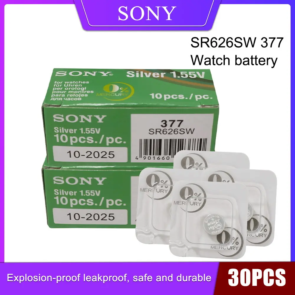 30 шт. Новинка для SONY оригинальный 1,55 в 377 376 SR626SW 626 SR626 V377 AG4 часы батарейный блок монетница однозернистая упаковка
30 шт. Новинка для SONY оригинальный 1,55 в 377 376 SR626SW 626 SR626 V377 AG4 часы батарейный блок монетница однозернистая упаковка