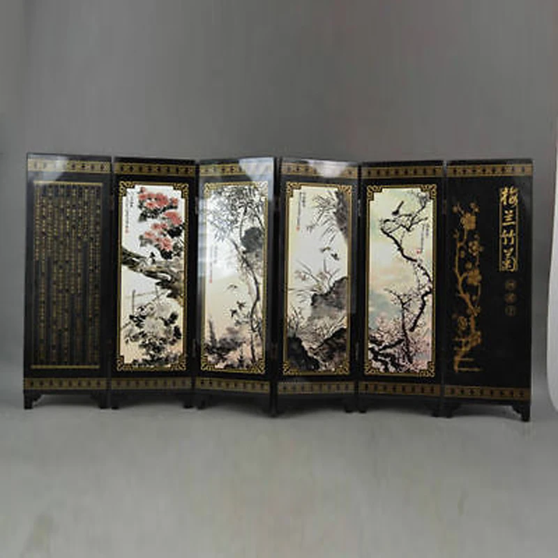 

Decorated Lacquer Draw Plum Blossoms Orchid Bamboo Chrysanthemum 6 Side Screen