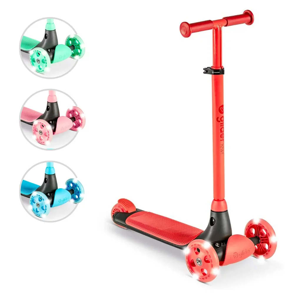 

Yvolution Kids Scooter Y Glider Kiwi Red, Three Light-Up Wheels, Boys and Girls, Ages 3-8 Years,USA