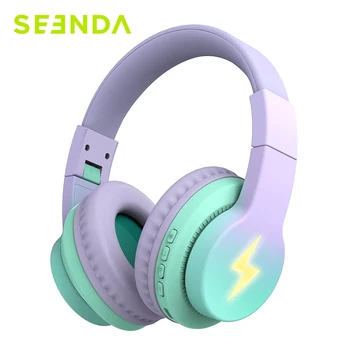 Seenda Bluetooth Wireless Headphones for Kids Boys Girls iPad Tablet School Airplane Over Ear LED Wired Headset with Mic