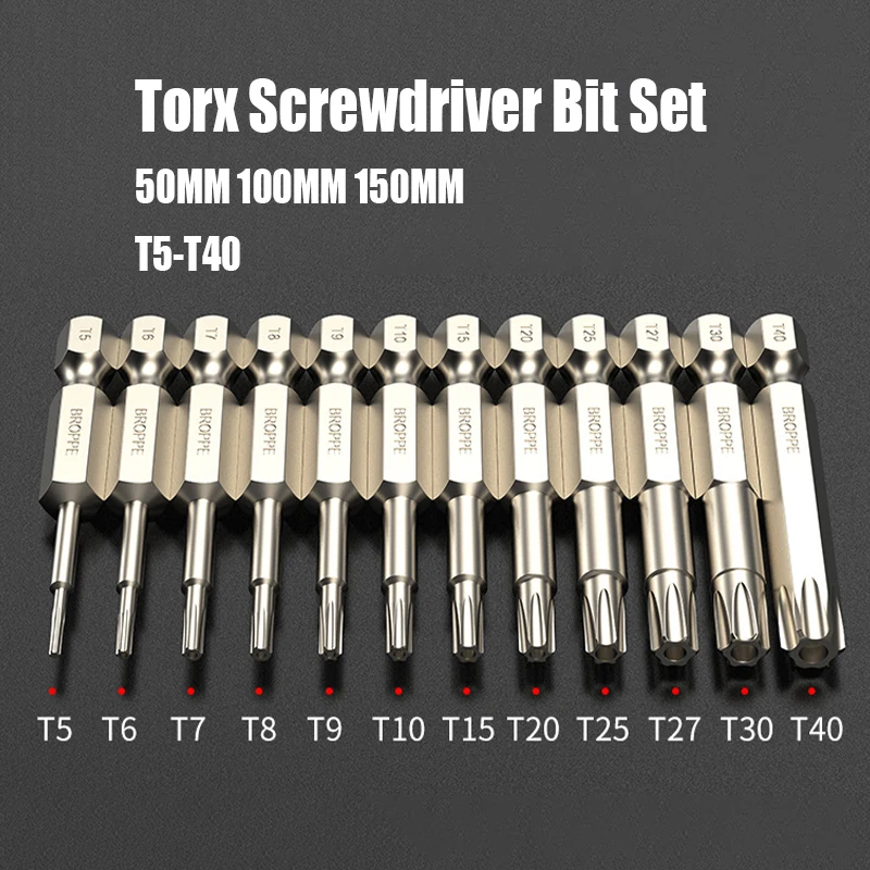 50/100/150MM T5-T40 Torx Screwdriver Bit Set Strong Magnetic Batch Head High Hardness Drill Bit S2 Alloy Steel Screw Driver Bit
50/100/150MM T5-T40 Torx Screwdriver Bit Set Strong Magnetic Batch Head High Hardness Drill Bit S2 Alloy Steel Screw Driver Bit
