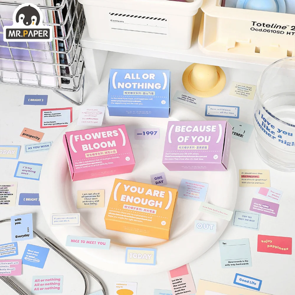 Mr. Paper 100pcs/Boxed Simple Style Text Letters Stickers Phrase Quotes Theme Box of Stickers Decorative Stationery Art Supplies
Mr. Paper 100pcs/Boxed Simple Style Text Letters Stickers Phrase Quotes Theme Box of Stickers Decorative Stationery Art Supplies