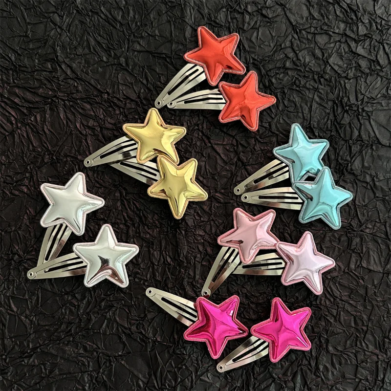 

Korean Trendy Leather Star Hairpin Cute Cool Y2k Pentagram Snap Clips Bobby Pin Children's Hair Accessories for Women Headdress