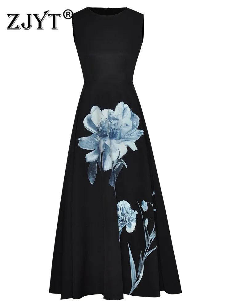 ZJYT 2022 New Fashion Runway Designer Summer Dresses for Women Elegant Sleeveless Floral Print Midi Sundress Vintage Black Robes
ZJYT 2022 New Fashion Runway Designer Summer Dresses for Women Elegant Sleeveless Floral Print Midi Sundress Vintage Black Robes