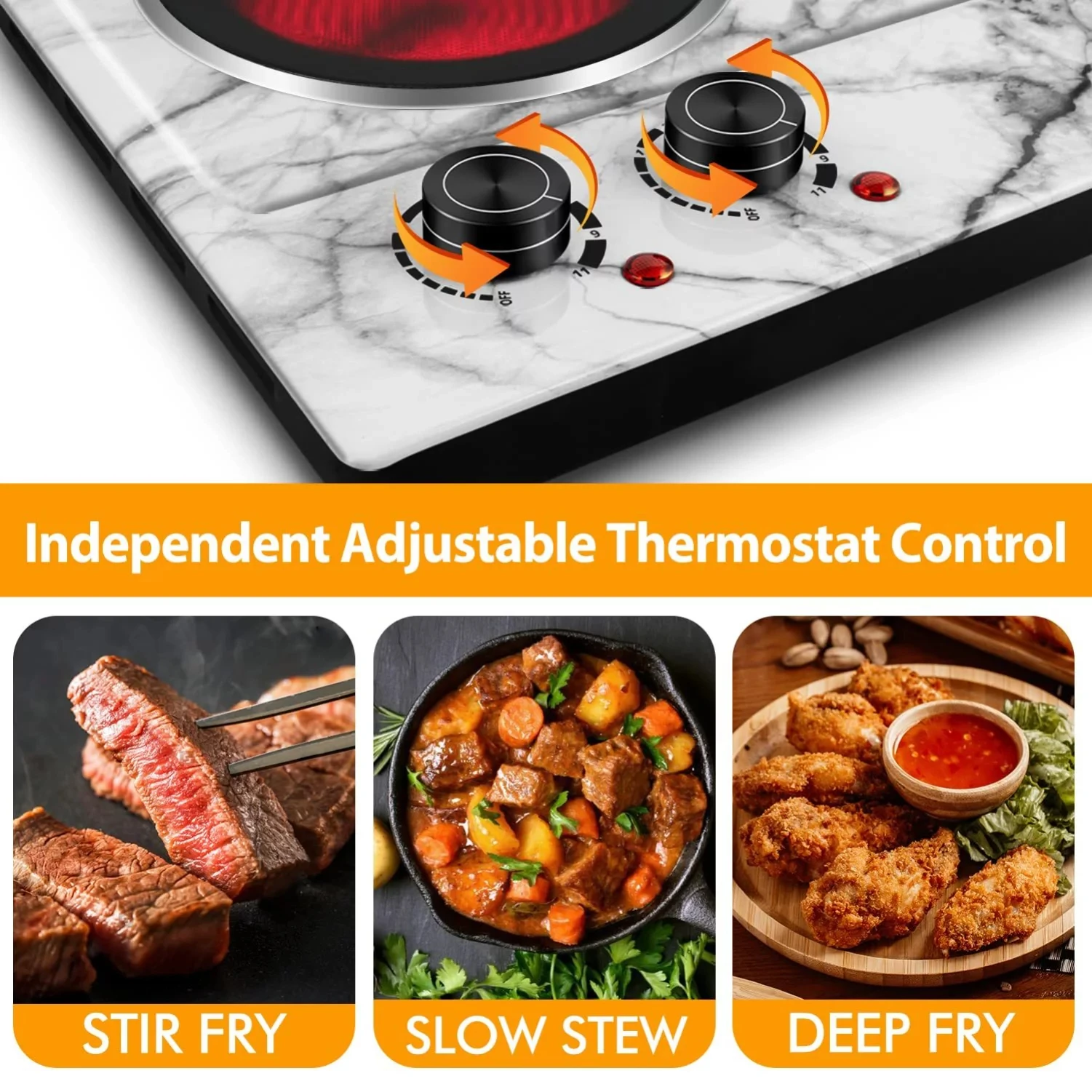 Plate, Double Burner Hot Plate for Cooking, 1800W Dual Control Portable Stove Countertop Burner Infrared Cooktop, Stainless
Plate, Double Burner Hot Plate for Cooking, 1800W Dual Control Portable Stove Countertop Burner Infrared Cooktop, Stainless