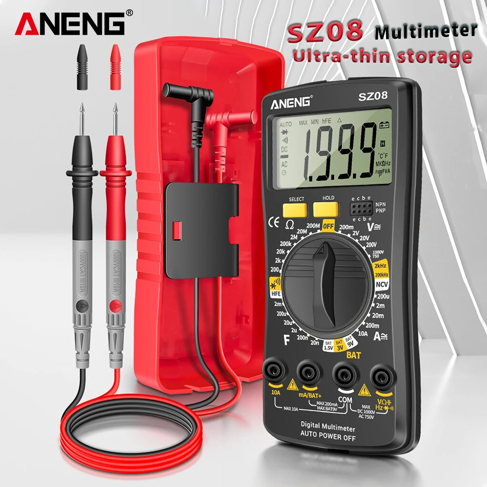 ANENG SZ08 Ultra-thin Storage Digital Multimeter Professional Meter Auto Voltmeter AC DC 220V Resistance Handhold Testers
ANENG SZ08 Ultra-thin Storage Digital Multimeter Professional Meter Auto Voltmeter AC DC 220V Resistance Handhold Testers