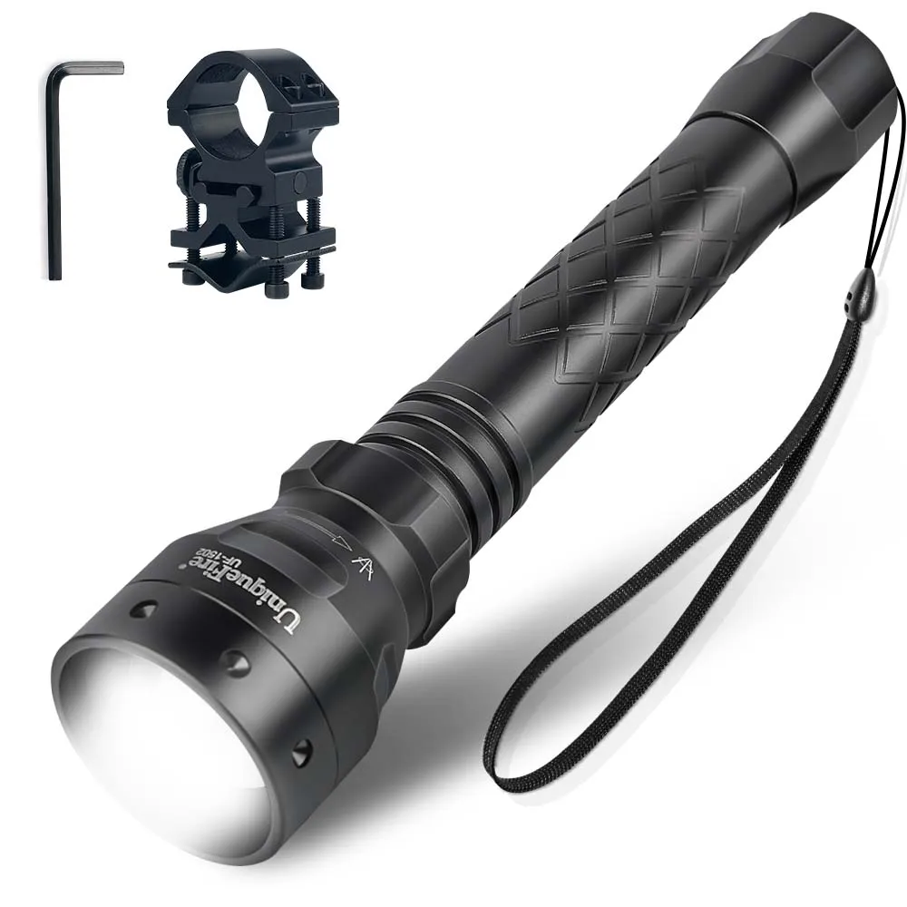 

UniqueFire 1502 XM-L2 LED Flashlight Zoomable 5 Modes 1200LM Bright White Light Lamp Waterproof Torch+Scope Mount For Hunting