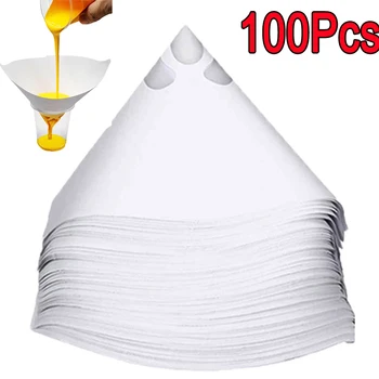 100pcs Disposable Paper Filter White Thicken Filter Conical Nylon Funnels Paper Paint Spray Mesh Purifying Straining Funnel Tool