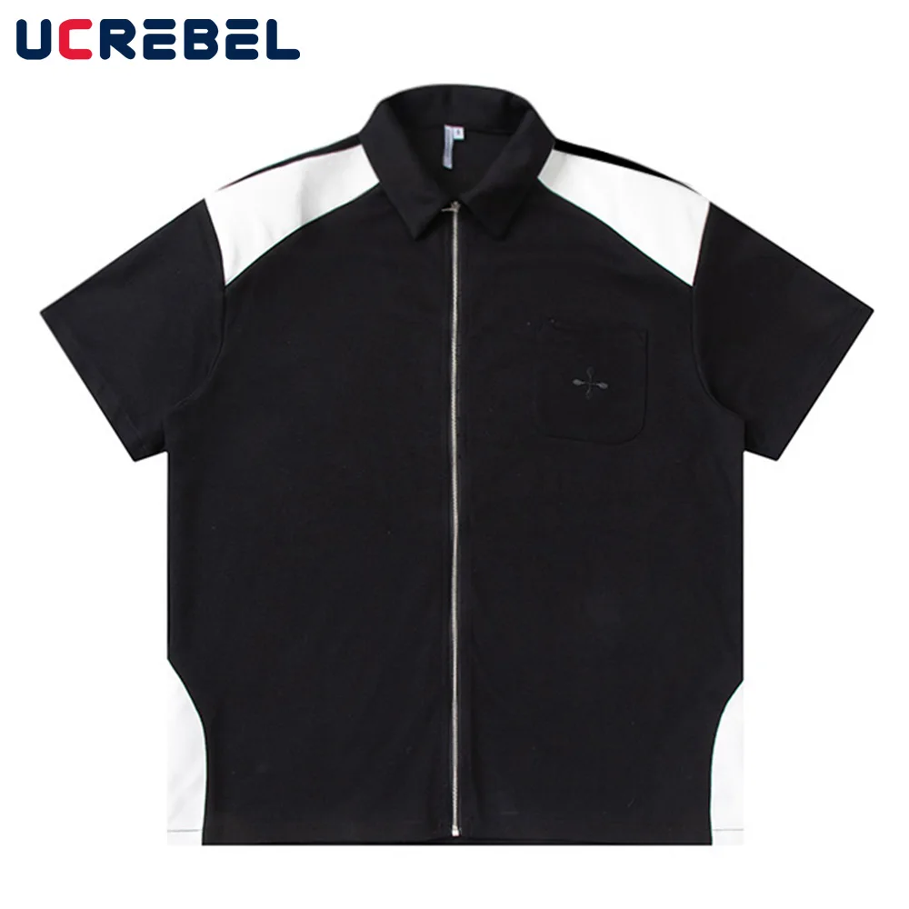 Leather Pliced Square Neck Cardigan Mens Summer Casual Color Block Short Sleeve Shirt Streetwear Loose Zipper Top Men
Leather Pliced Square Neck Cardigan Mens Summer Casual Color Block Short Sleeve Shirt Streetwear Loose Zipper Top Men
