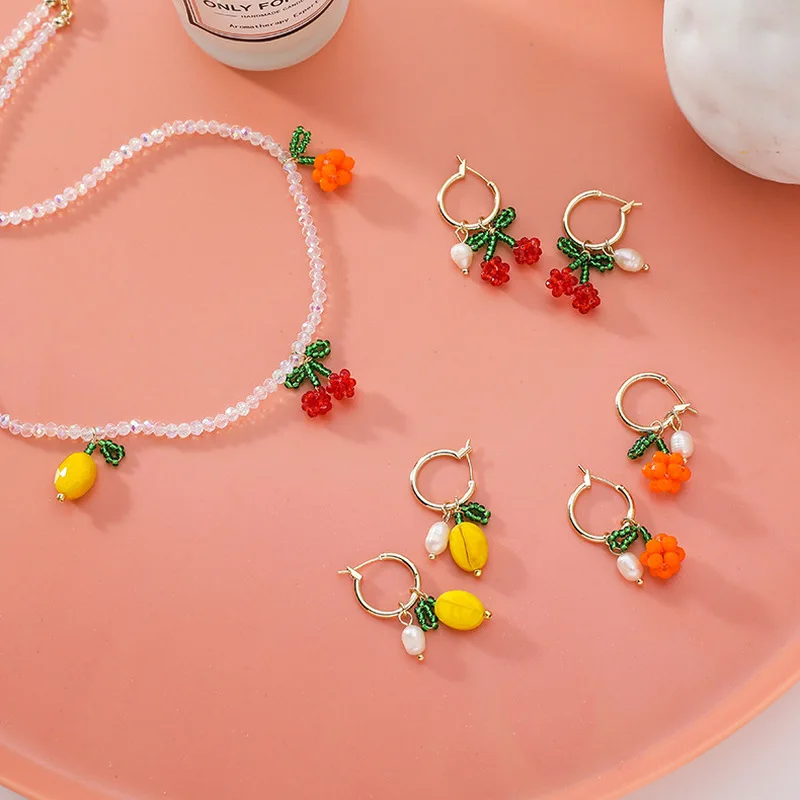 Korean Sweet Handmade Beads Cherry Earrings for Women Girls Gold Color Alloy Orange Lemon Drop Earrings Statement Party Jewelry
Korean Sweet Handmade Beads Cherry Earrings for Women Girls Gold Color Alloy Orange Lemon Drop Earrings Statement Party Jewelry