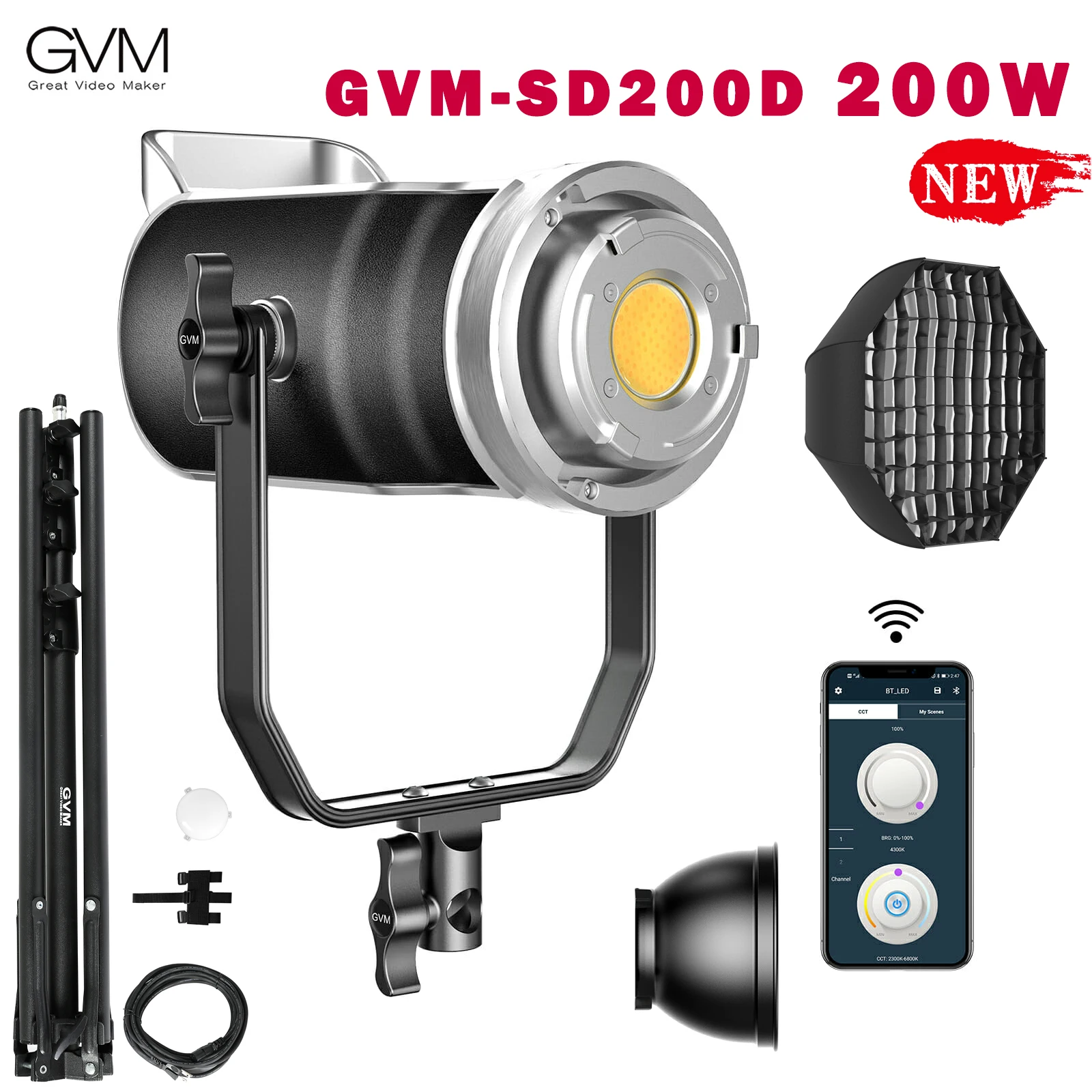GVM SD200D 200W Bi-color LED Video Spotlight Kit for Photography High Power Led Lighting Photo Studio with Lantern Softbox
GVM SD200D 200W Bi-color LED Video Spotlight Kit for Photography High Power Led Lighting Photo Studio with Lantern Softbox