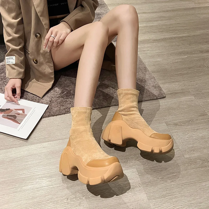 

Round Toe Boots Women New 2022 Shoes Flat Heel Ladies Med Lolita Ankle Autumn Cotton Fabric Solid Lace-Up PVC Basic PU Rome Sli