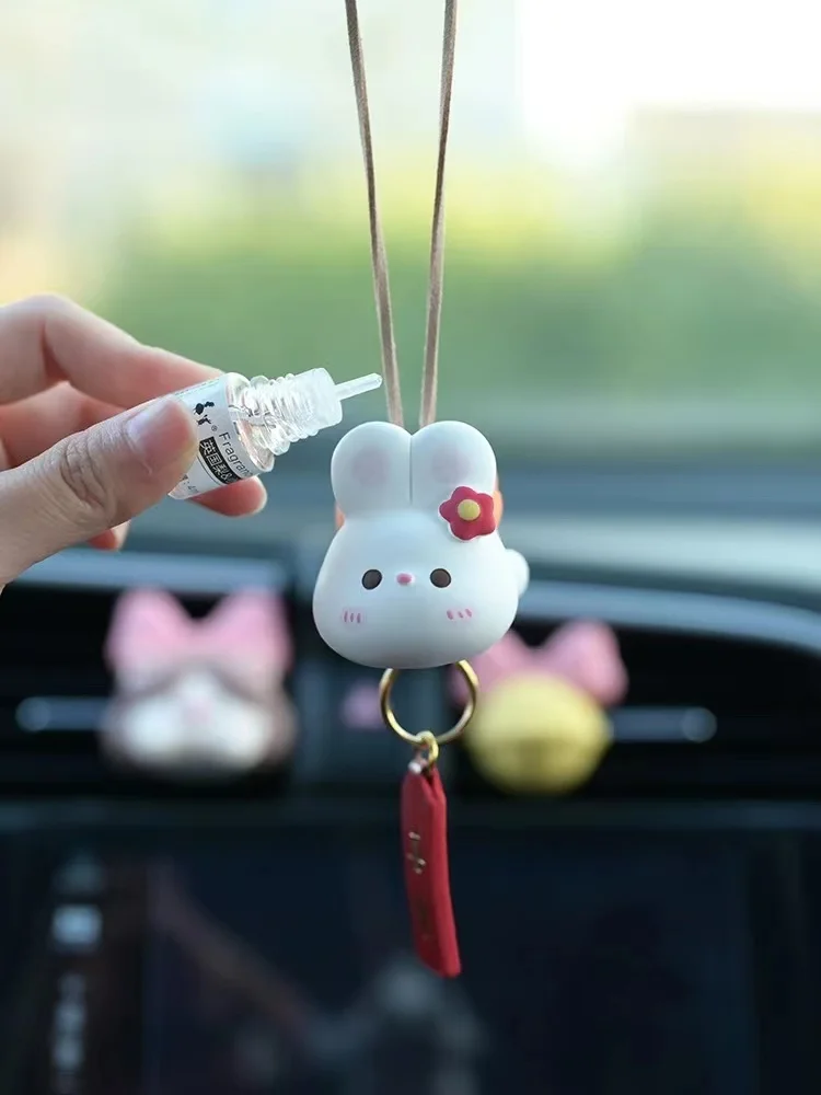 

Car Aromatherapy Diffuser Stone Car Hanging Girl Sense Of Luxury Ping An Bunny Car Rearview Mirror Pendant Car Interior Charm