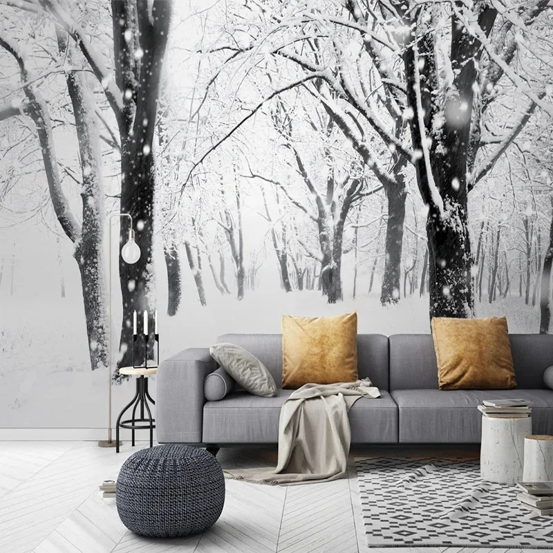

Пользовательские фото 3D снег пейзаж лес плитка ТВ фон Настенные обои росписи Papel де Parede домашний декор в римском стиле Tapety Fresco