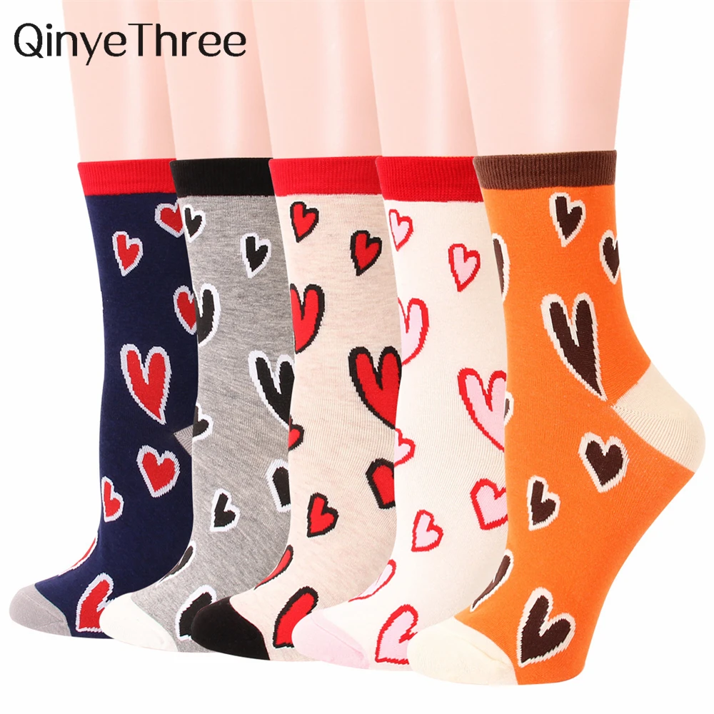 

Women's Harajuku Love Heart Mid-Tube Socks Happy Funny Hipster Skateboard Sport Campus College Style Soft Cotton Sokken Dropship