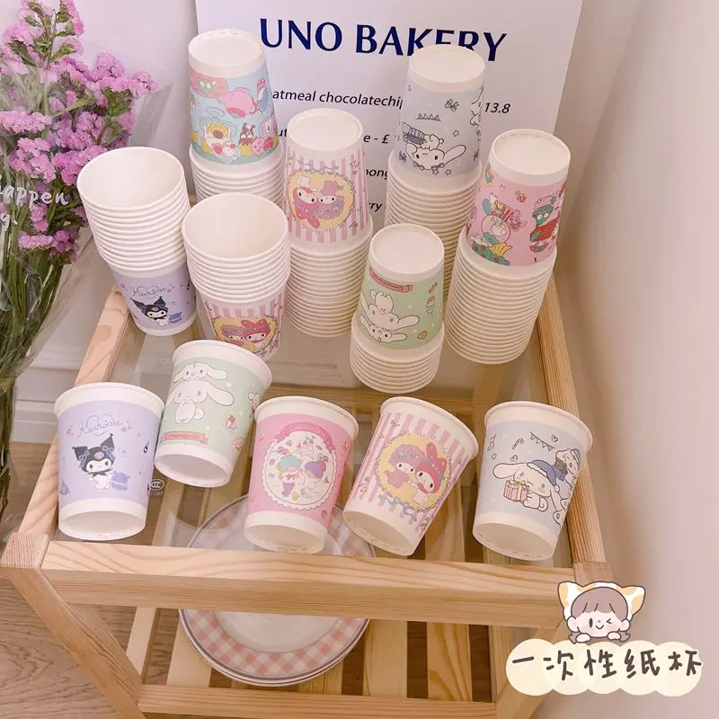 

Kuromi My Melody Cinnamoroll 250ML Kawaii Disposable Paper Cup Anime Sanrioed Household Thickened Juice Hot Cold Beverage Cup