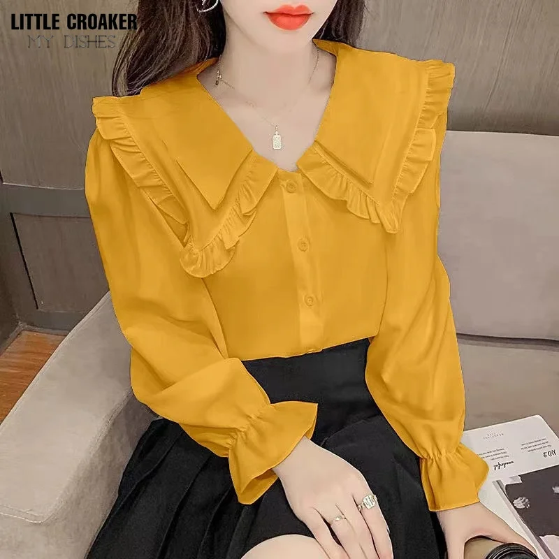 Korea White New Design Elegant Shirts Ruffles Peter Pan Collar Preppy Style Hot 2022 Autumn Streetwear Women Women Clothes
Korea White New Design Elegant Shirts Ruffles Peter Pan Collar Preppy Style Hot 2022 Autumn Streetwear Women Women Clothes