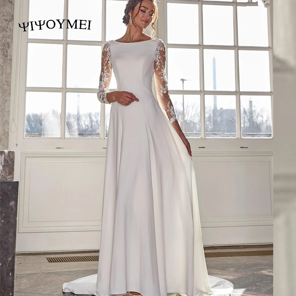 Einfache Langarm Hochzeit Kleid Bodenlangen A-Line Robe De Mariee Customzie Für Frauen Brautkleider Charming Spitze Appliqes
Einfache Langarm Hochzeit Kleid Bodenlangen A-Line Robe De Mariee Customzie Für Frauen Brautkleider Charming Spitze Appliqes