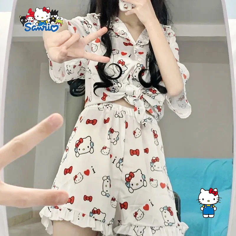 Пижамный комплект Hello Kitty Sanrio, милые летние шорты с коротким рукавом и мультяшным рисунком, ночная рубашка, милый комплект домашней одежды, игрушки, подарки для девочек
Пижамный комплект Hello Kitty Sanrio, милые летние шорты с коротким рукавом и мультяшным рисунком, ночная рубашка, милый комплект домашней одежды, игрушки, подарки для девочек