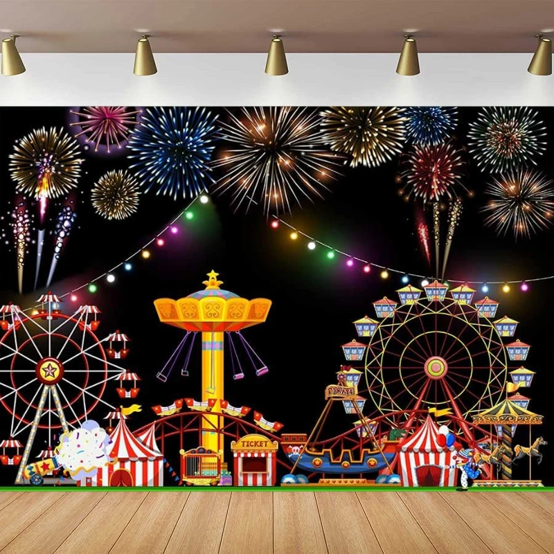 Circus Carnival Photography Backdrop Cartoon Amusement Park Ferris Wheel Fireworks Background Playground Party Decor Studio Prop
Circus Carnival Photography Backdrop Cartoon Amusement Park Ferris Wheel Fireworks Background Playground Party Decor Studio Prop