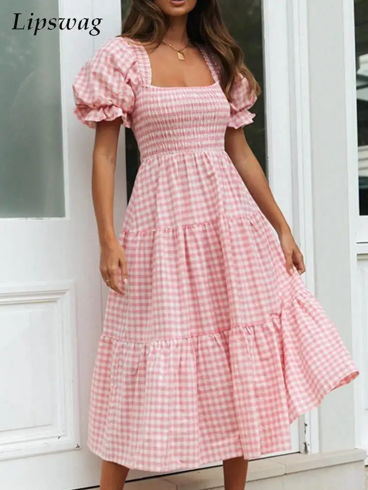 Elegant Puff Sleeve Ruffle Plaid Dress Lady Sexy Square Collar Boho Party Dress Women Fashion High Waist Slim Long Dress Vestido
Elegant Puff Sleeve Ruffle Plaid Dress Lady Sexy Square Collar Boho Party Dress Women Fashion High Waist Slim Long Dress Vestido