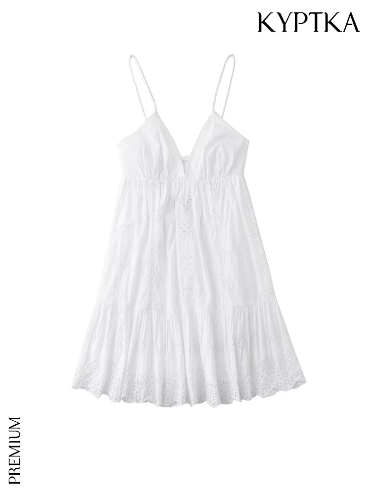 Женское мини-платье с вышивкой KYPTKA, черное винтажное платье с тонкими бретельками и открытой спиной, на лето 
Женское мини-платье с вышивкой KYPTKA, черное винтажное платье с тонкими бретельками и открытой спиной, на лето