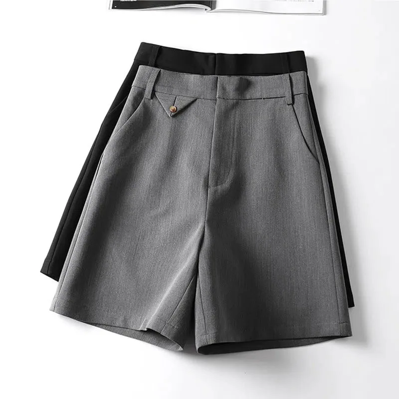 

Шорты Lucyever женские с завышенной талией, повседневные свободные штаны до колена, с широкими штанинами, в Корейском стиле, Черные Серые, на лето