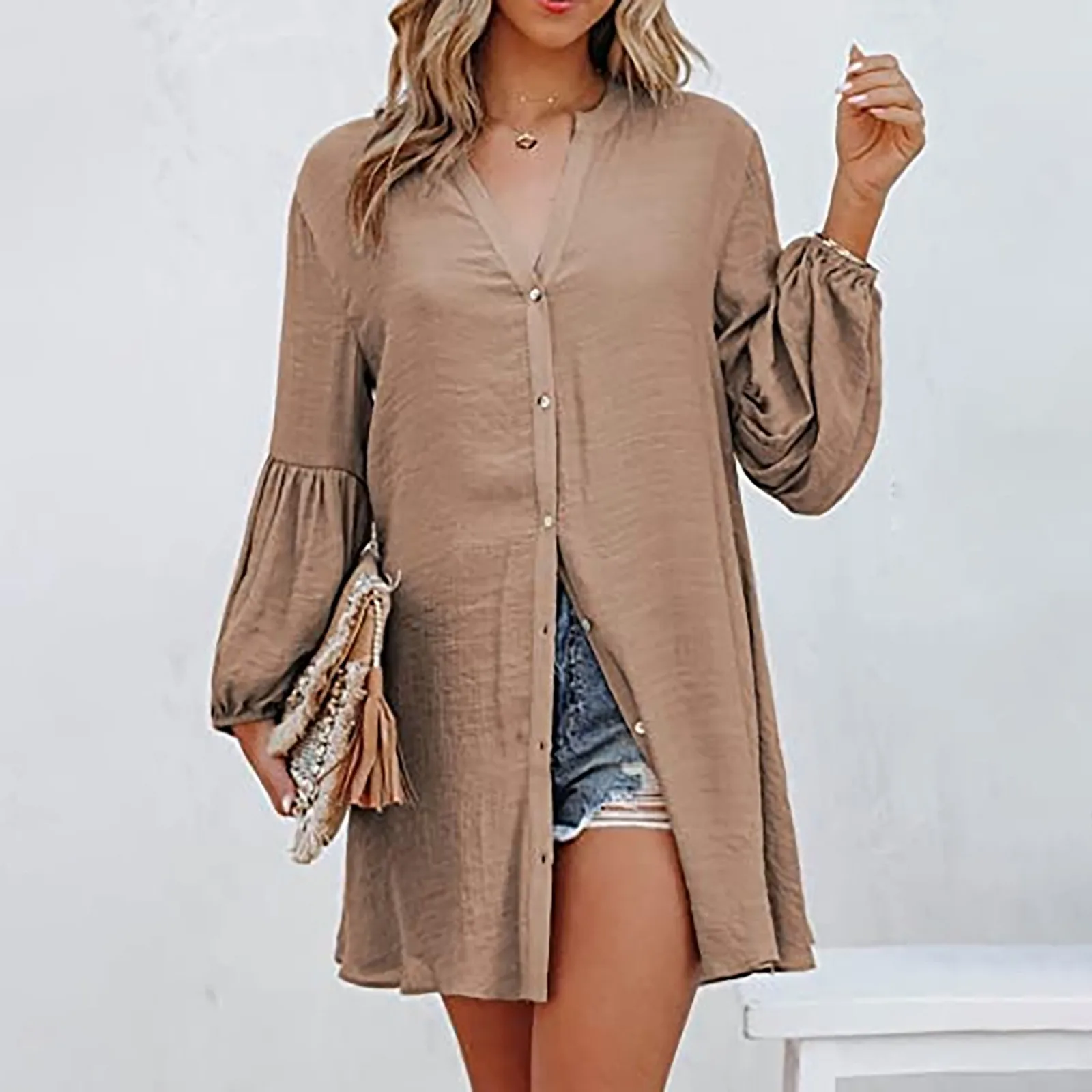 Women Long Cotton Linen Shirt Solid Color Turn-Down Collar Long Sleeve Front Button Loose Shirt Dress With Pockets Blusa Mujer
Women Long Cotton Linen Shirt Solid Color Turn-Down Collar Long Sleeve Front Button Loose Shirt Dress With Pockets Blusa Mujer