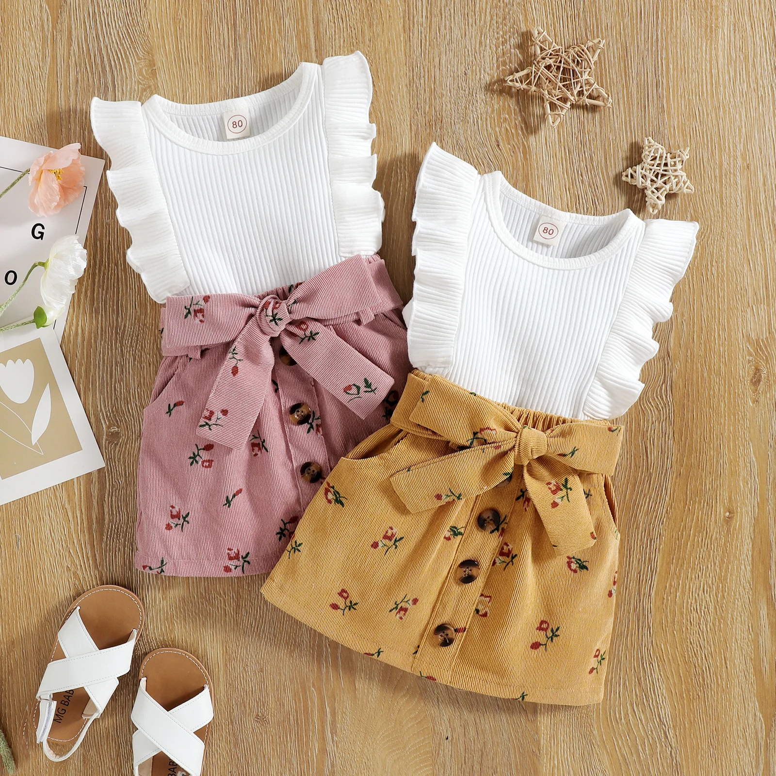Sleeveless Ruffle Tops Shirt Floral Waist Belt Short Summer Toddler Girl Kid Skirt Toddler Set Outfits Clothes Conjunto Infantil
Sleeveless Ruffle Tops Shirt Floral Waist Belt Short Summer Toddler Girl Kid Skirt Toddler Set Outfits Clothes Conjunto Infantil