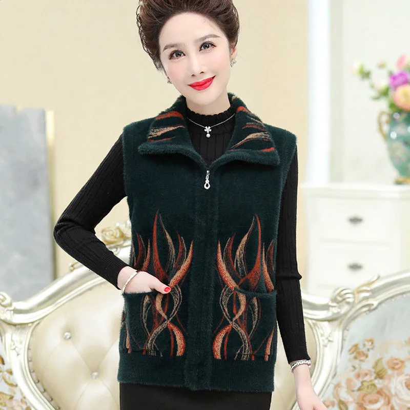 Middle Aged Elderly Women Imitation Mink Velvet Vest Autumn Winter Knit Sweater Zipper Cardigan Coat Mother Sleeveless Jacket
Middle Aged Elderly Women Imitation Mink Velvet Vest Autumn Winter Knit Sweater Zipper Cardigan Coat Mother Sleeveless Jacket