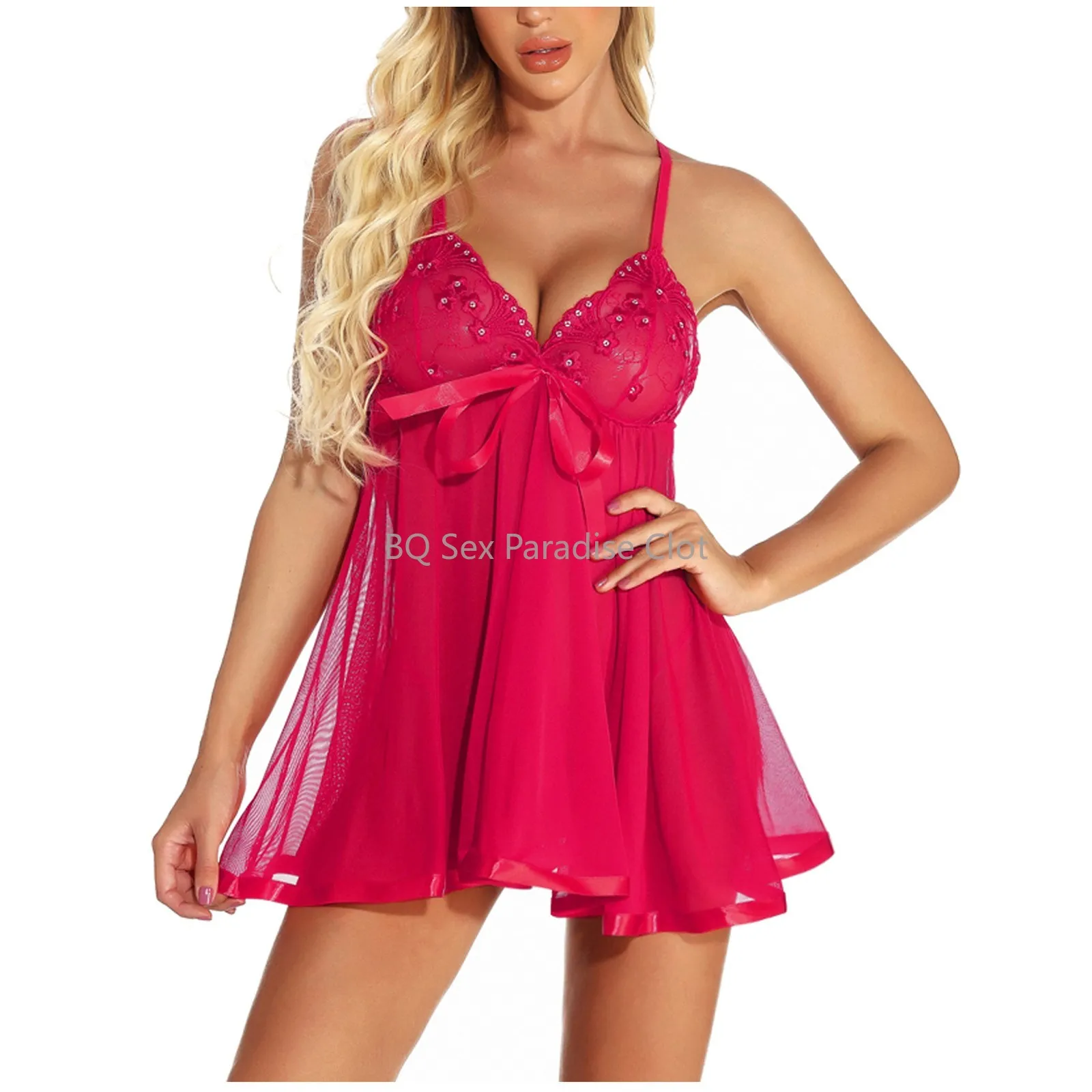Underwear lace bow pajamas women's suspender skirt pajamas V-neck strap sexy pajamas transparent lace pajamas
Underwear lace bow pajamas women's suspender skirt pajamas V-neck strap sexy pajamas transparent lace pajamas
