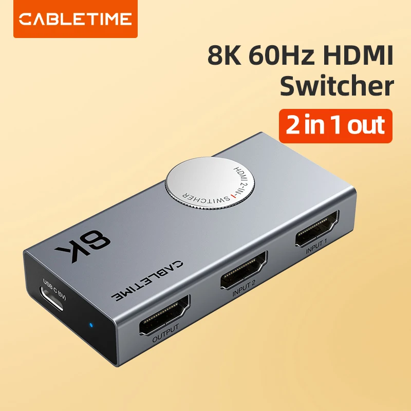 CABLETIME 2 in 1 HDMI Switcher 8K 60Hz 4K 120Hz 3D Vision Aluminum Knob Design for Laptop Desktop Macbook Lenovo C457
CABLETIME 2 in 1 HDMI Switcher 8K 60Hz 4K 120Hz 3D Vision Aluminum Knob Design for Laptop Desktop Macbook Lenovo C457
