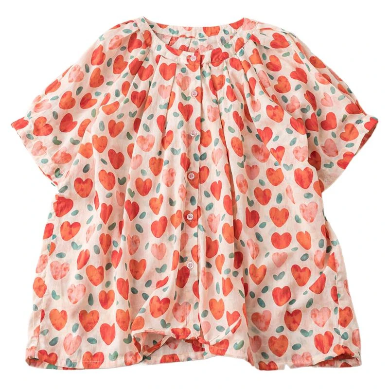 Summer Cotton New Feminine Round Neck Tops Half Sleeves Red Heart Printed Vintage Pastoral Style Loose Shirts Blouses
Summer Cotton New Feminine Round Neck Tops Half Sleeves Red Heart Printed Vintage Pastoral Style Loose Shirts Blouses