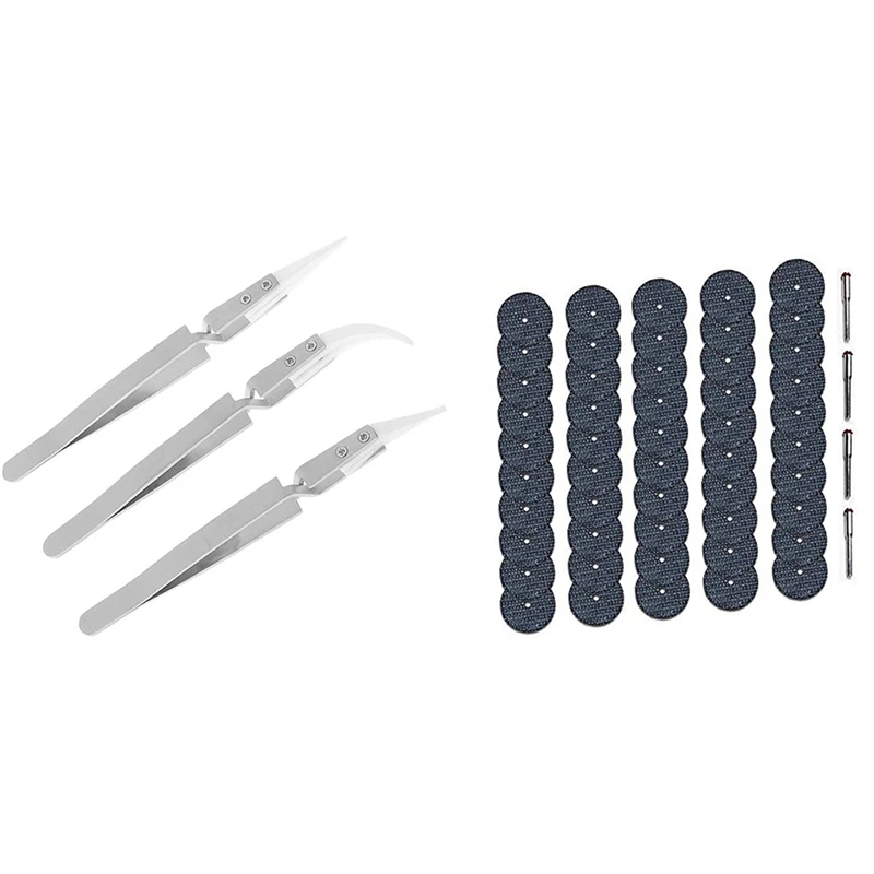 3 Pcs Antistatic Ceramic Tweezers Inverted Tweezers & 50 Pcs 32Mm Fiberglass Reinforced Cutting Disc 
3 Pcs Antistatic Ceramic Tweezers Inverted Tweezers & 50 Pcs 32Mm Fiberglass Reinforced Cutting Disc