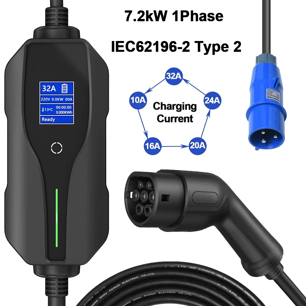 Teschev 7KW 32A Home Portable EV Charger Type 2 IEC62196-2 Single Phase Adjustable Current Fast Charging Controller Box for Leaf
Teschev 7KW 32A Home Portable EV Charger Type 2 IEC62196-2 Single Phase Adjustable Current Fast Charging Controller Box for Leaf