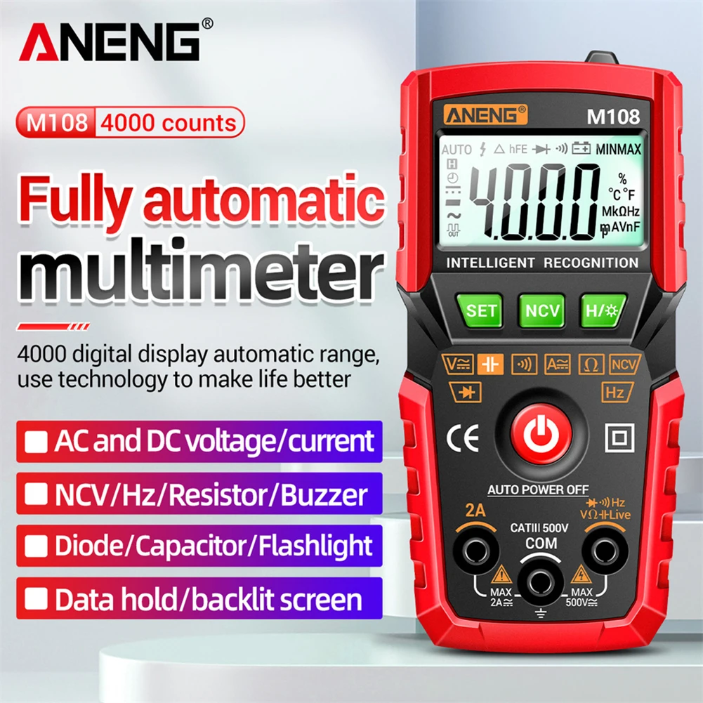 ANENG Handheld Digital Multimeter LCD Auto Ranging DC AC Voltage Current Diode Tester Meter 4000 Counts Digital Multimeter
ANENG Handheld Digital Multimeter LCD Auto Ranging DC AC Voltage Current Diode Tester Meter 4000 Counts Digital Multimeter