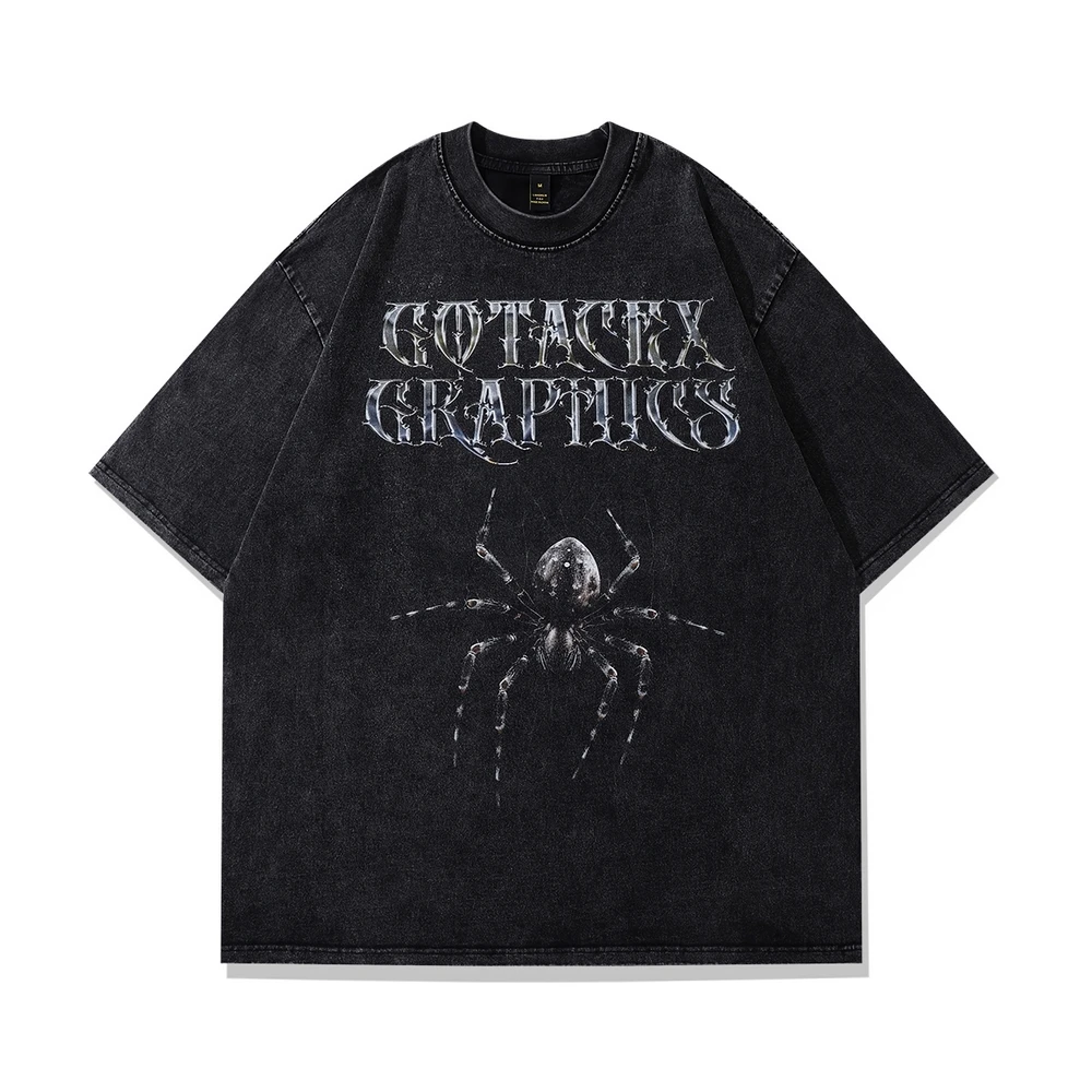 

Spitting Spider King Graphic T Shirts Men Oversized Distressed Washed Women's Oversized T-Shirt Aesthetic Goth Clothes Male Top