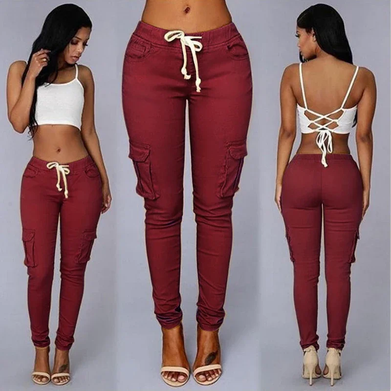 Fashion Women's Pants Skinny Thin-Section Pencil Pants Elastic Middle-Waisted Drawstring Pocket Solid Color Pants Y2k Clothes
Fashion Women's Pants Skinny Thin-Section Pencil Pants Elastic Middle-Waisted Drawstring Pocket Solid Color Pants Y2k Clothes