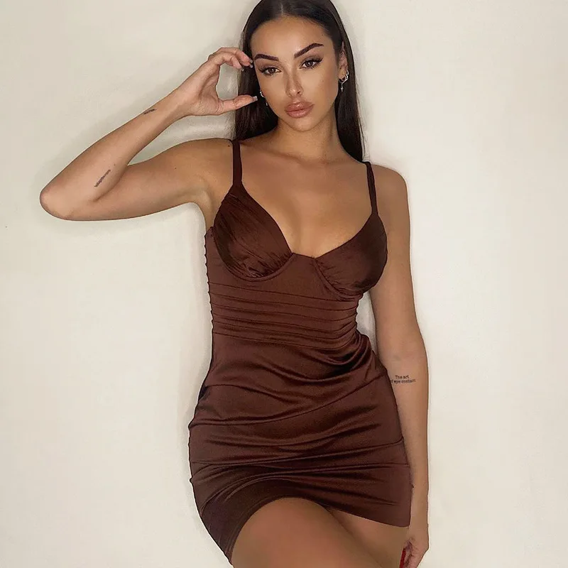 Brown Dresses Women Halter Sexy Dress Solid Color 2022 Spring Summer New Fashion Pleated Mini Dress Party Club Women's Clothing
Brown Dresses Women Halter Sexy Dress Solid Color 2022 Spring Summer New Fashion Pleated Mini Dress Party Club Women's Clothing
