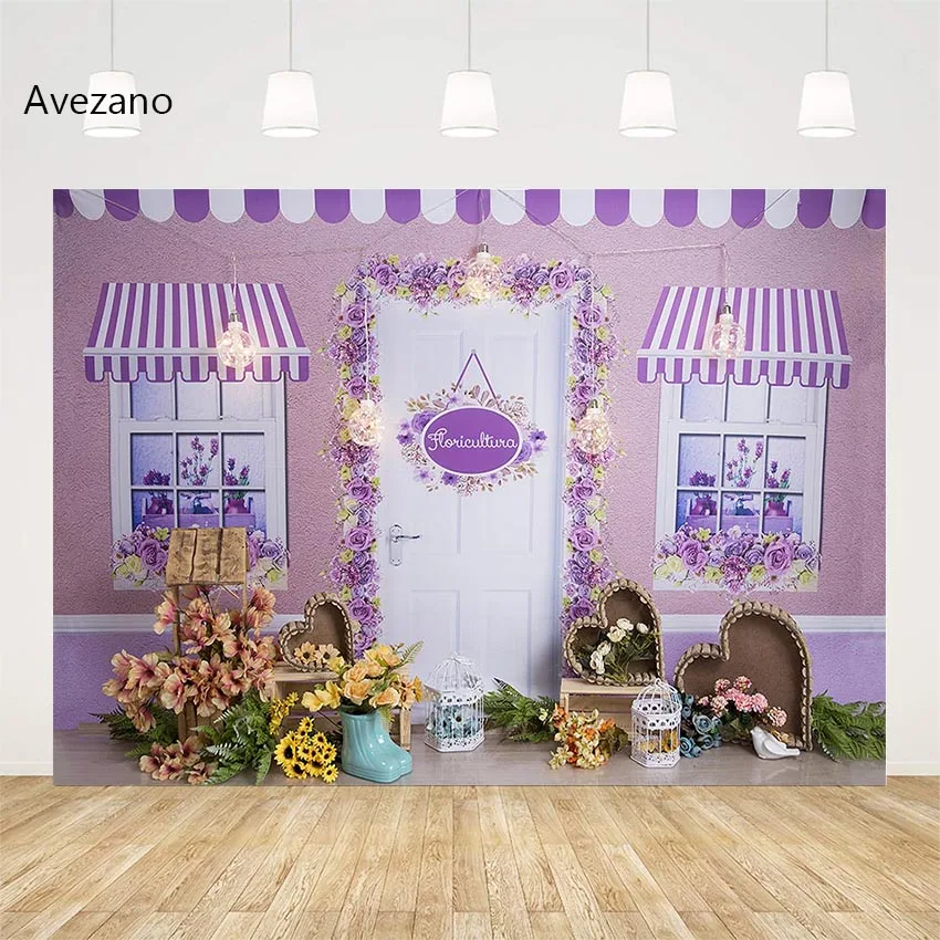 

Avezano Background Photography Purple Flower Shop Spring Girl Birthday Portrait Decor Cake Smash Backdrop Photo Studio Photozone
