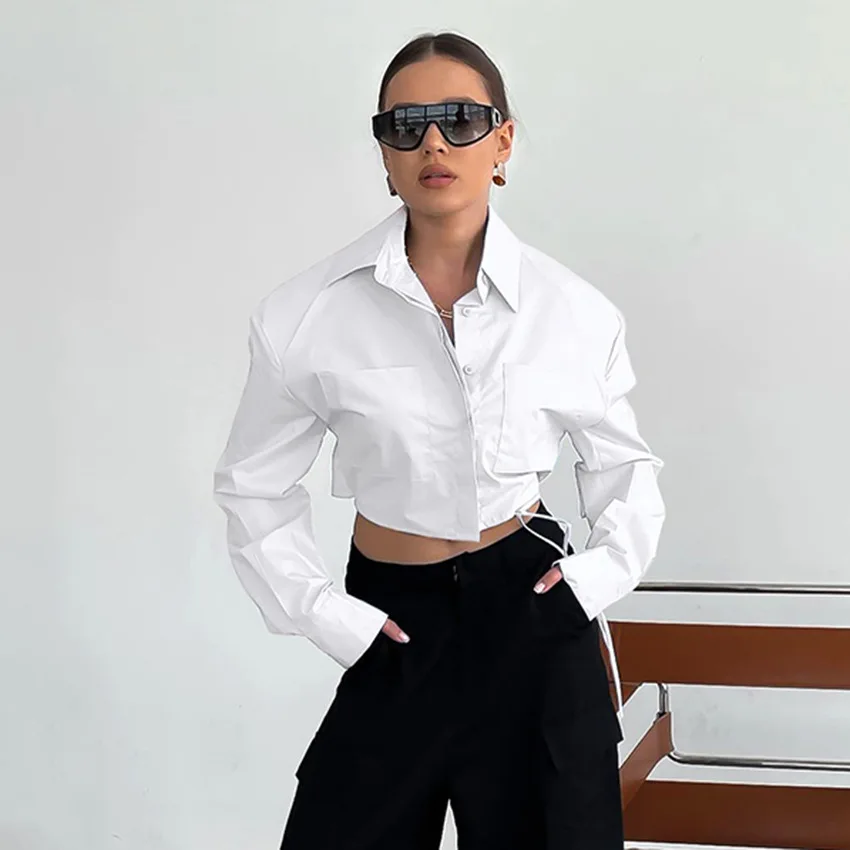 2023 New Spring Autumn Casual Turn Down Collar Slim Solid Blouse Streetwear Vintage Sexy Cropped Tops Fashion Long Sleeve Shirt
2023 New Spring Autumn Casual Turn Down Collar Slim Solid Blouse Streetwear Vintage Sexy Cropped Tops Fashion Long Sleeve Shirt