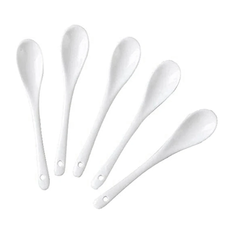 

25PCS White Porcelain Egg Spoons Ceramic Spoons Coffee Spoon Dessert Spoon Mocha Dip Serving Spoon