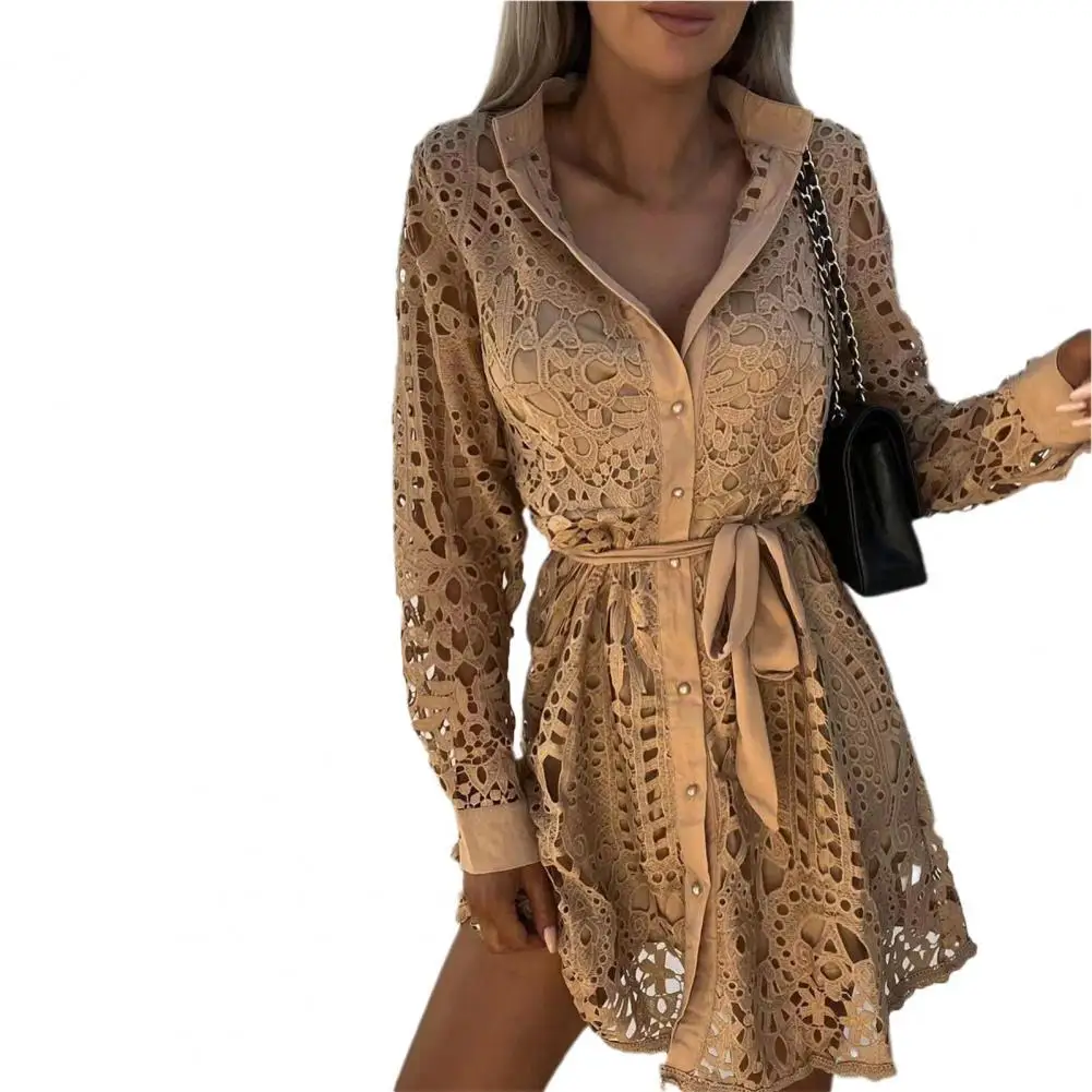 Women's Shirt Dress Hollow Out Lace Spring Turn-Down Summer Slim-fitting Belted Collar Button платье женское весна 2022
Women's Shirt Dress Hollow Out Lace Spring Turn-Down Summer Slim-fitting Belted Collar Button платье женское весна 2022